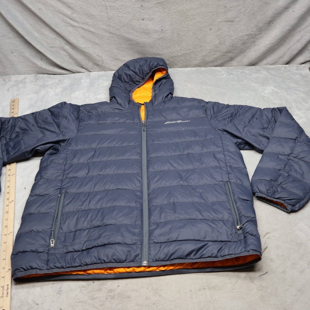 Eddie Bauer Down Jacket Mens Large Blue Cirruslite Hooded Insulated Quilted Puff